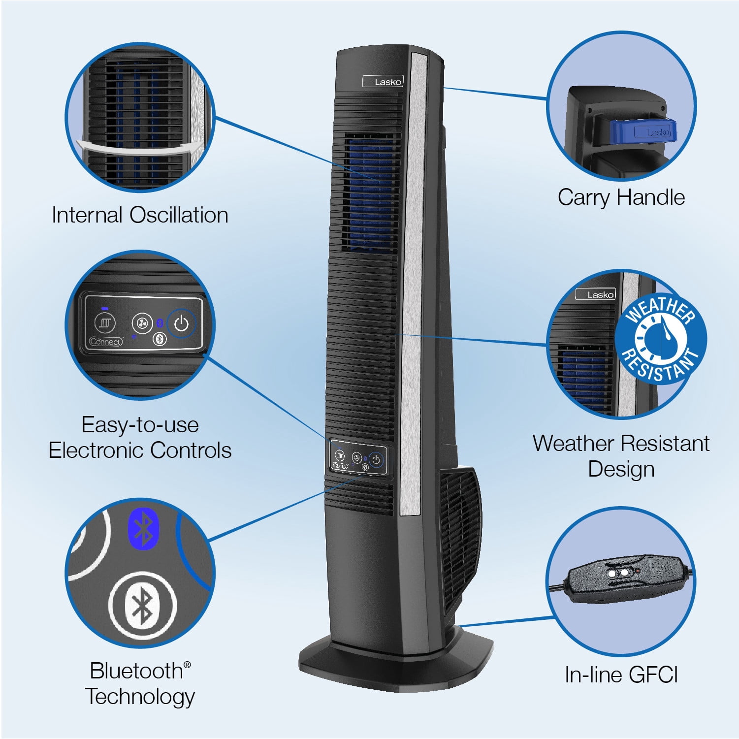 Lasko 42" 4-Speed Outdoor Living Tower Fan for Decks and Patios, Black, YF200