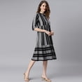 thumbnail image 5 of Janasya Chinese Neck 3/4 Sleeve Striped Black Cotton Western Dress For Women,Summer Dress/Summer Wear, 5 of 7