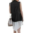 thumbnail image 6 of IROINNID Women's Sleeveless Zip Up Jacket Turndown Lapel Short Cover-up Lightweight Stretchy Drawstring Jacket Vest With Zipper, Black, 6 of 7