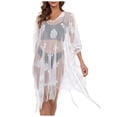 thumbnail image 3 of AGWOLF Elegant Lace Beach Cover Up for Women Bathing Suit Cover Up Sheer Tassel Hem Swimsuit Coverup for Poolside Seaside White Free Size, 3 of 8