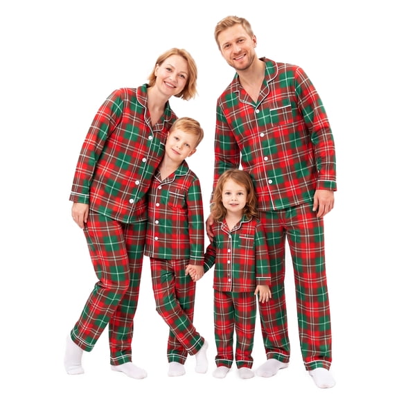 NIPAXO Family Matching Christmas Pajamas Set Long Sleeve Button-Down Holiday Sleepwear Classic Tartan Plaid Lounge Set for Dad Mom Kids