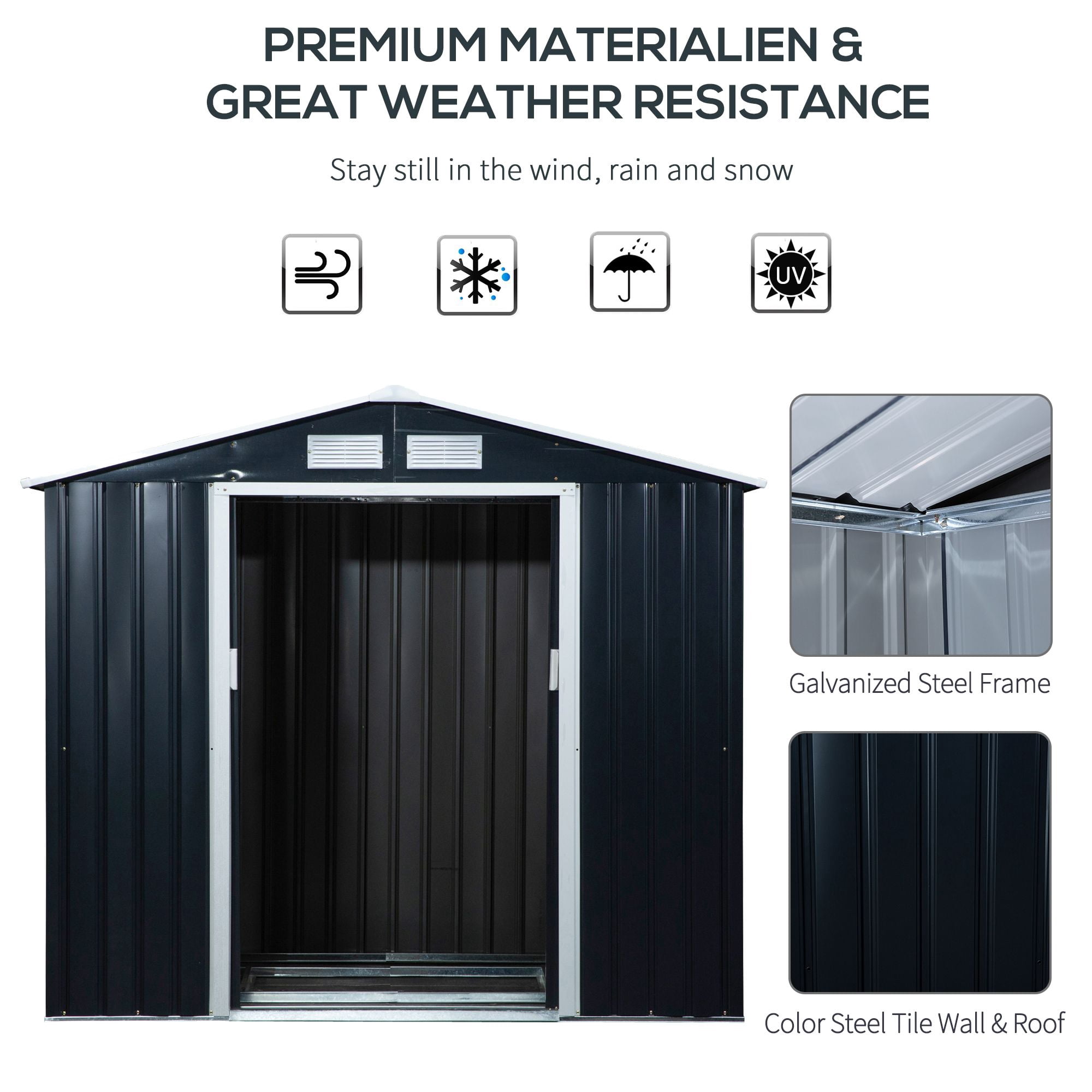 Metal Garden Shed 7 x 4 Dark Gray Spacious Outdoor Storage Organizer with Ventilation for Backyard