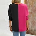 thumbnail image 4 of Quinlirra Womens Tops Clearance Women's V-Neck Loose Casual Tie Sleeve Color Blocking Top, 4 of 4