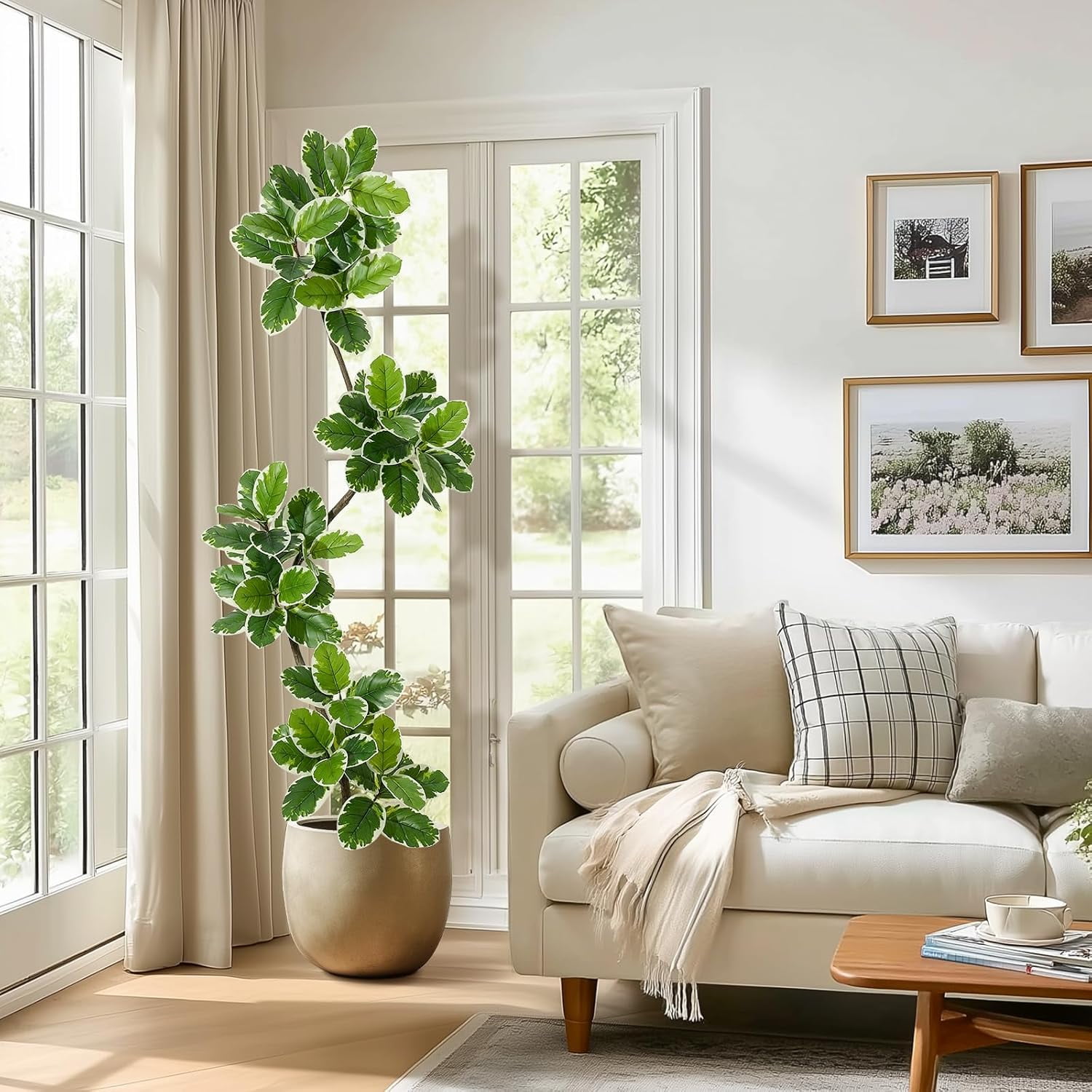Fiddle Leaf Fig Tree Artificial Indoor, 7 ft Tall Faux Rubber Tree with Sphere Planter, Tall Artificial Plants with Moss for Home Decor Office Living Room