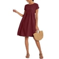 thumbnail image 3 of Zhyaj Women's Cotton Midi Dress Loose Tunic 2024 Summer Beach Midi Dresses with Pockets Crew Neck Short Sleeve Casual Midi Dress, 3 of 7
