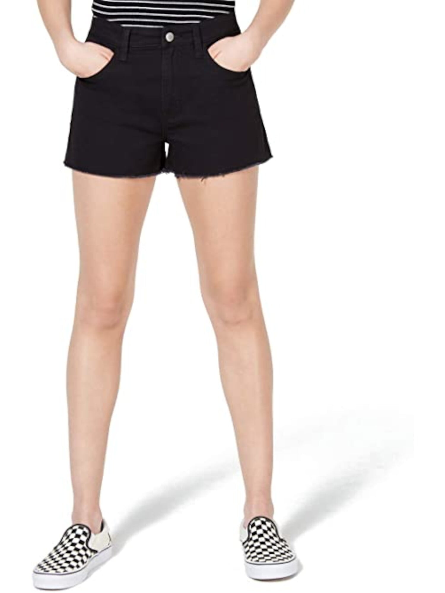 TINSELTOWN Womens Black Frayed Pocketed Shorts Juniors 1