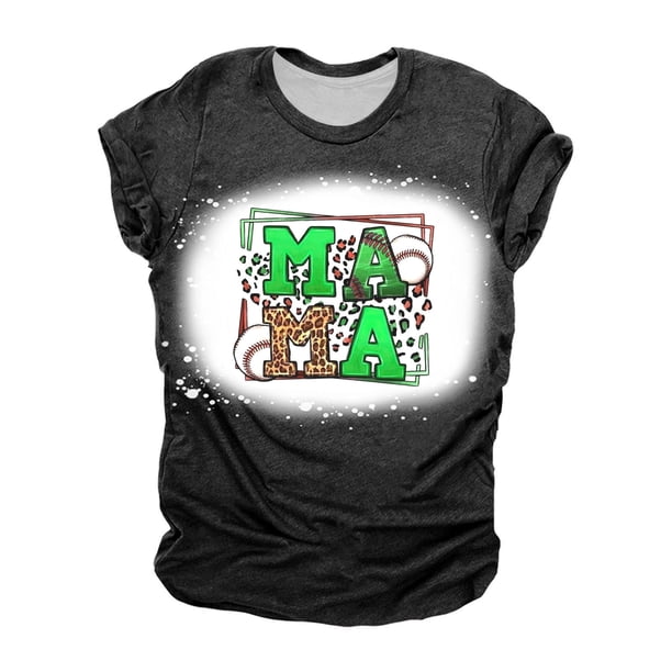 Mujeres Casual Béisbol Mamá Tie-dyed Impreso Manga corta Cuello redondo Pullover Blusa Camiseta Tops OAVQHLG3B Store lin121212