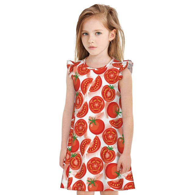 Balery Tomatoes Camisón de princesa para niñas, pijama de algodón con mangas abullonadas, suave y bonito.-Small