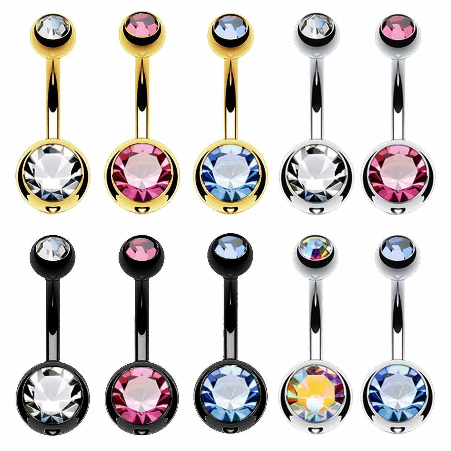 10PC Belly Button Ring Double Multicolor CZ