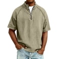 thumbnail image 2 of Mens Quarter Zip Pullover Vintage Distressed Stand Collar Polo Denim Sweatshirts Loose Casual Mock Neck Golf Shirts (Khaki,M), 2 of 8