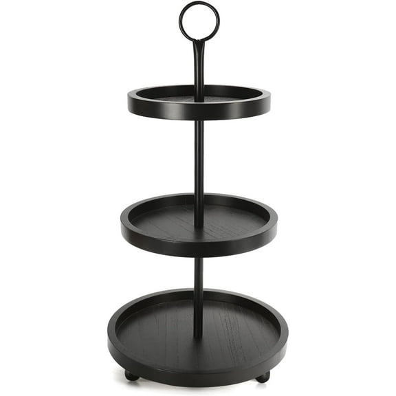Wooden 3 Tiered Tray Stand, Farmhouse Round Black 3 tier Decorative Tray for Home Kitchen Table Decor, Serving Tray for Coffee Bar Party Weddding Holiday Decorations Fruits and Cupcake Display