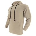 thumbnail image 5 of Men's Casual Jacquard Plaid Hooded Sweatshirt, Lightweight Pullover Shirt with Large Front Pockets, Long Sleeve Fall Spring Basic Layering Piece,Khaki,M, 5 of 6