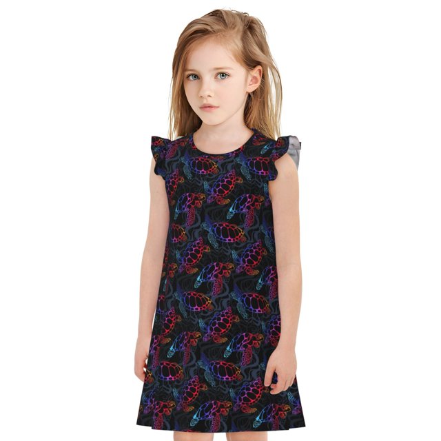 Balery Sea Turtle Camisón de princesa para niñas, pijama de algodón con mangas abullonadas, suave y bonito.-XX-Large
