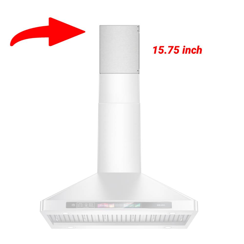 BRANO TSR07B Series Flue Extension Kit for 9-10 Ft Ceilings - 15.75 inch Chimney Range Hood Accessory in Stainless Steel (Model: 07BChimney)