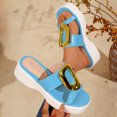 thumbnail image 5 of Platform Sandals for Women Fashion Metal Buckle Slides Open Toe Summer Slip on Low Wedge Casual Beach Shoes Blue Size 6.5, 5 of 8
