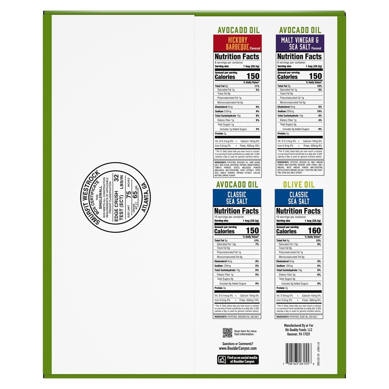 Boulder Canyon Kettle Style Potato Chips, Variety Pack, 1 Ounce (Pack of 36)