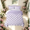 thumbnail image 2 of Manfei Modern Plaid Quilt King,Contemporary Checkered King Coverlet Set,Purple White,3-Piece,1 Bedspread and 2 Pillowcases, 2 of 7