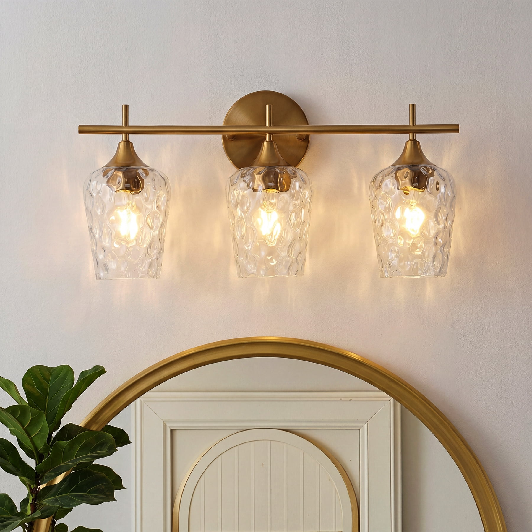 Fnova Modern Gold Bathroom Vanity Light, 21" 3-Light Wall Sconce with Clear Glass Shades, E26 Base Bath Light Fixture over Mirror