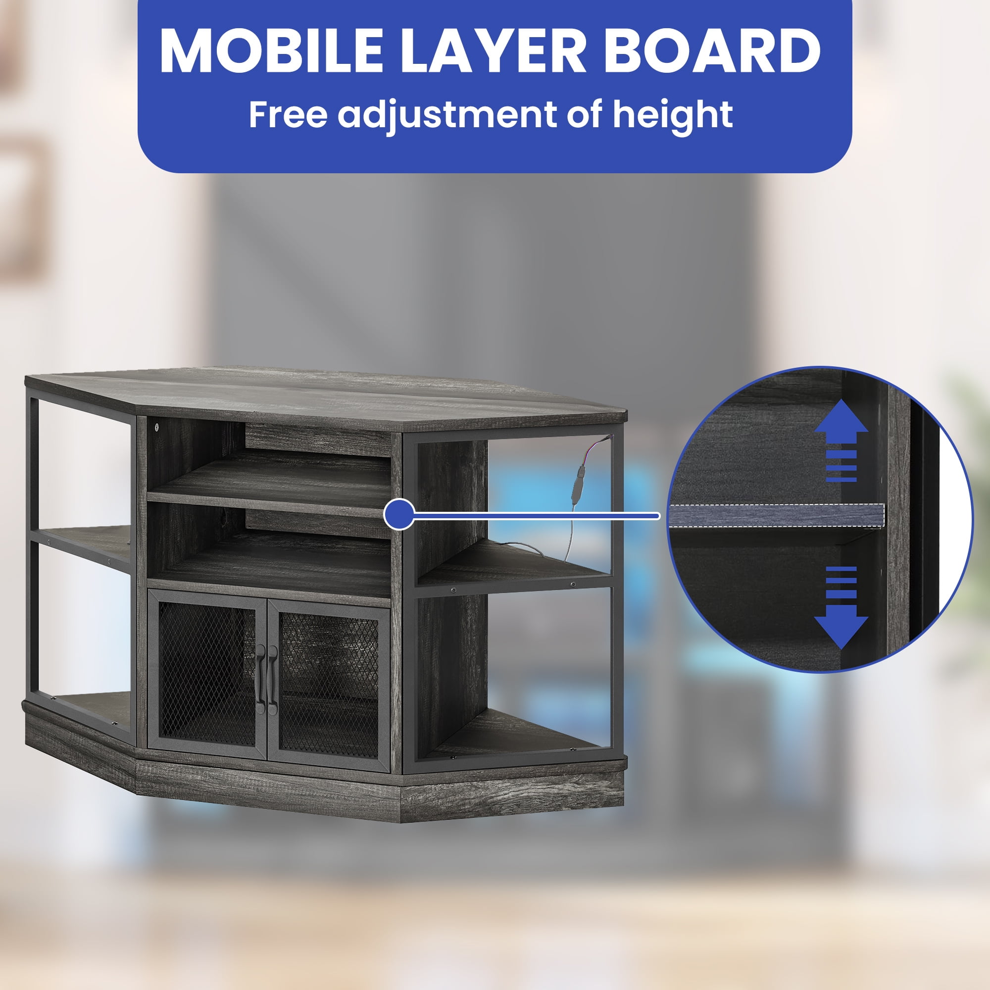 Uforic Corner TV Stand, LED-Lit Entertainment Center for TVs up to 55 Inches for Living Room