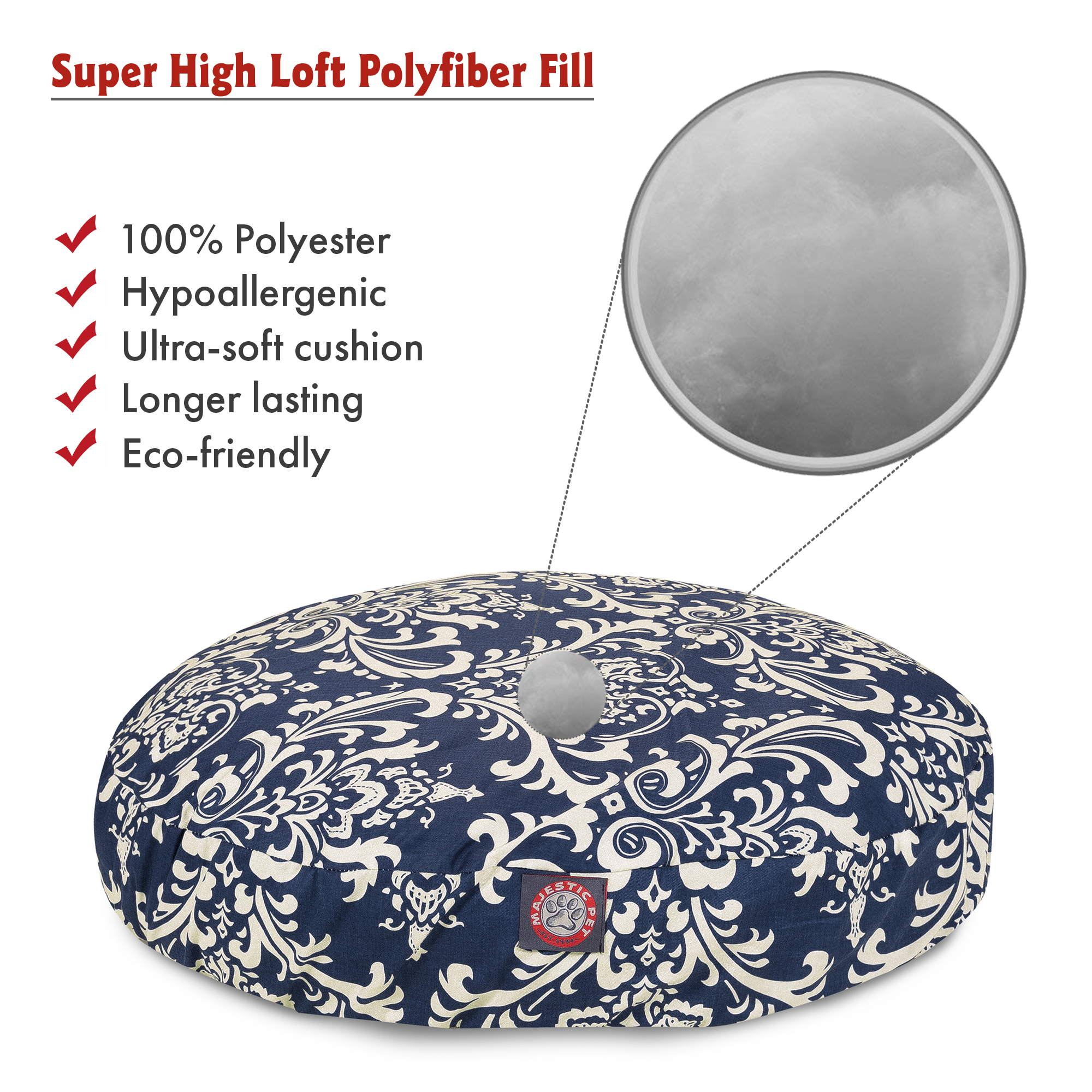 Majestic Pet | French Quarter Round Pet Bed For Dogs, Removable Cover, Navy Blue, Large