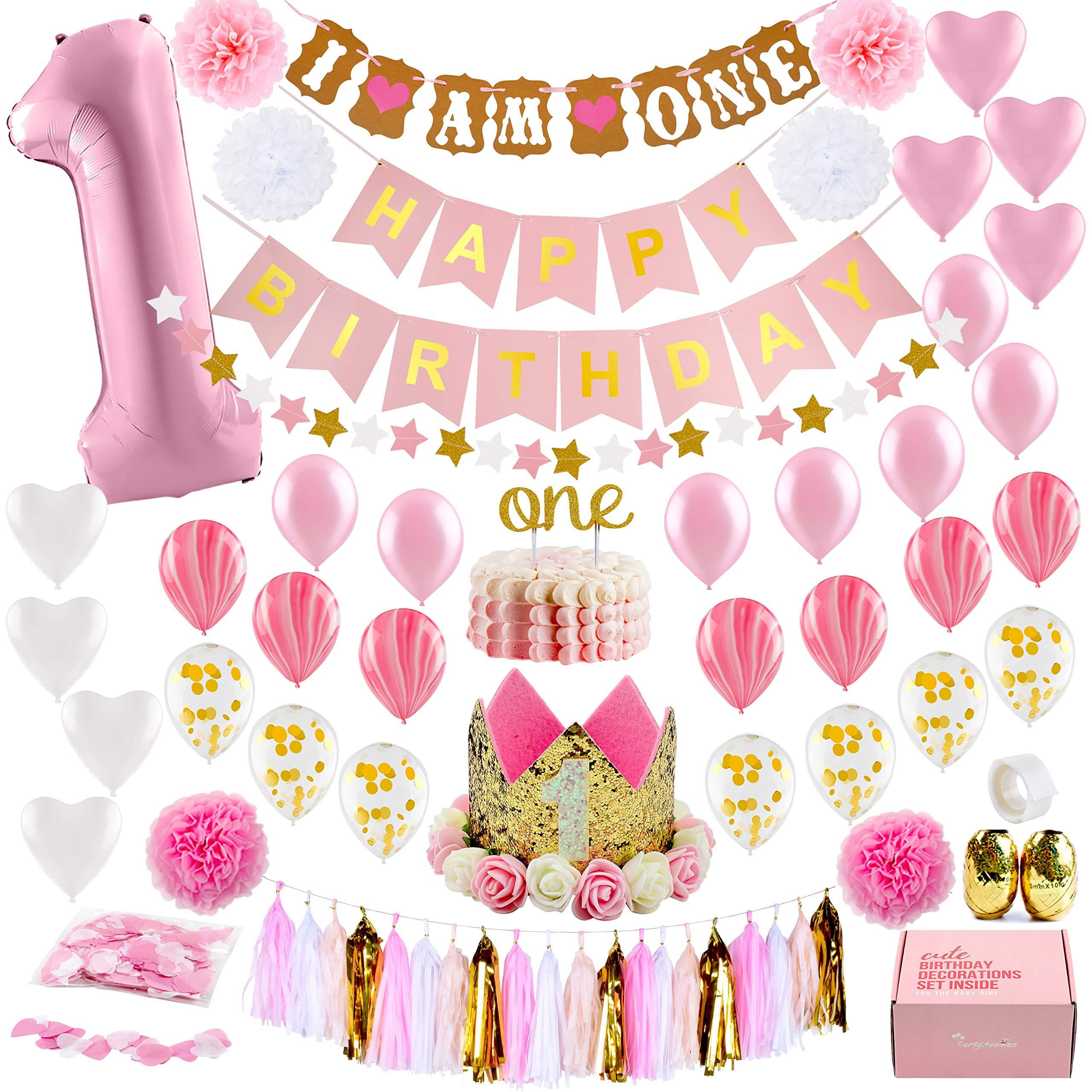 GIRLS PERSONALISED BIRTHDAY PARTY BANNER PINK AND GOLD BUNTING ANY SINGLE NAME 