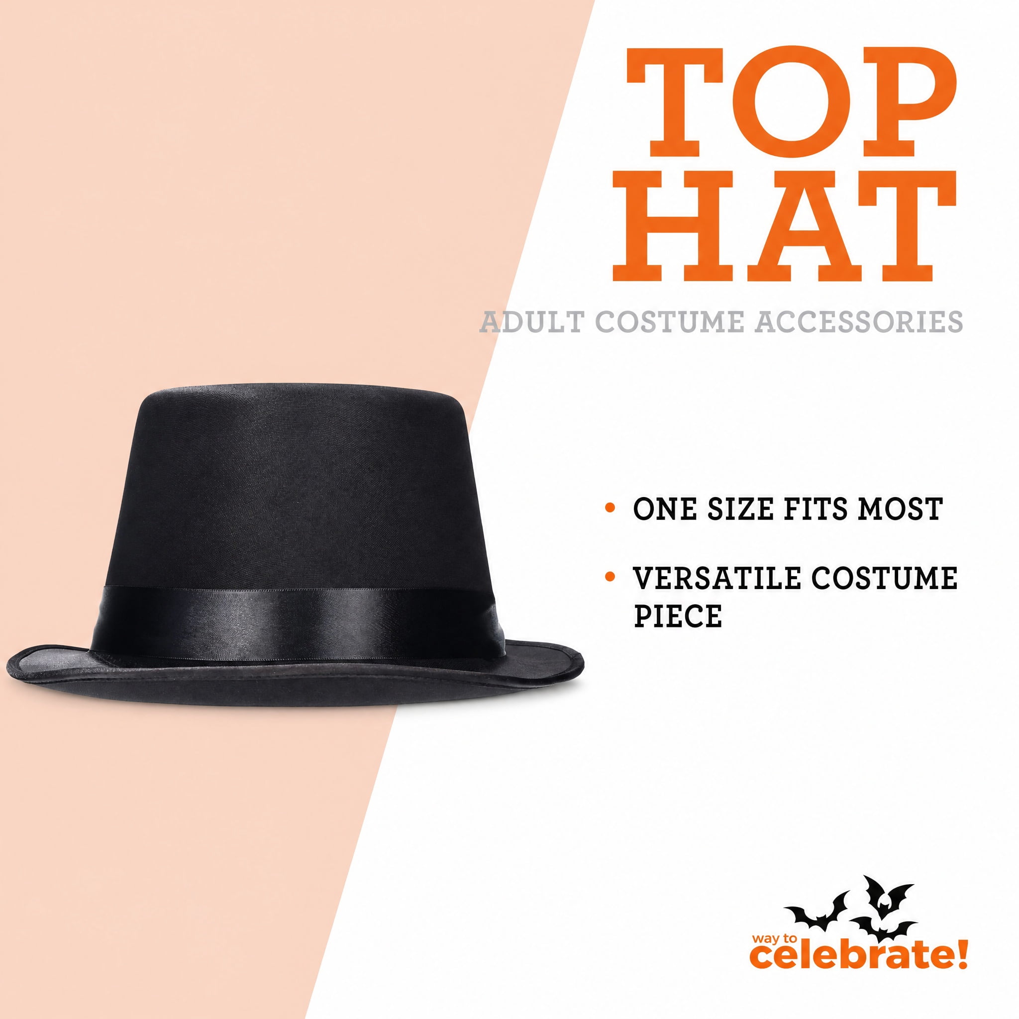 Top Hat Costume Accessory for Adults, Black, Halloween by Way To Celebrate