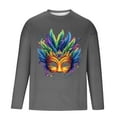 thumbnail image 5 of DDAPJ pyju Mardi Gras Shirt for Men Funny Mask Graphic Print Crew Neck Long Sleeve Carnival Tops Carnival Celebration Party Parade T-Shirts Dark Gray XXXXXL, 5 of 6