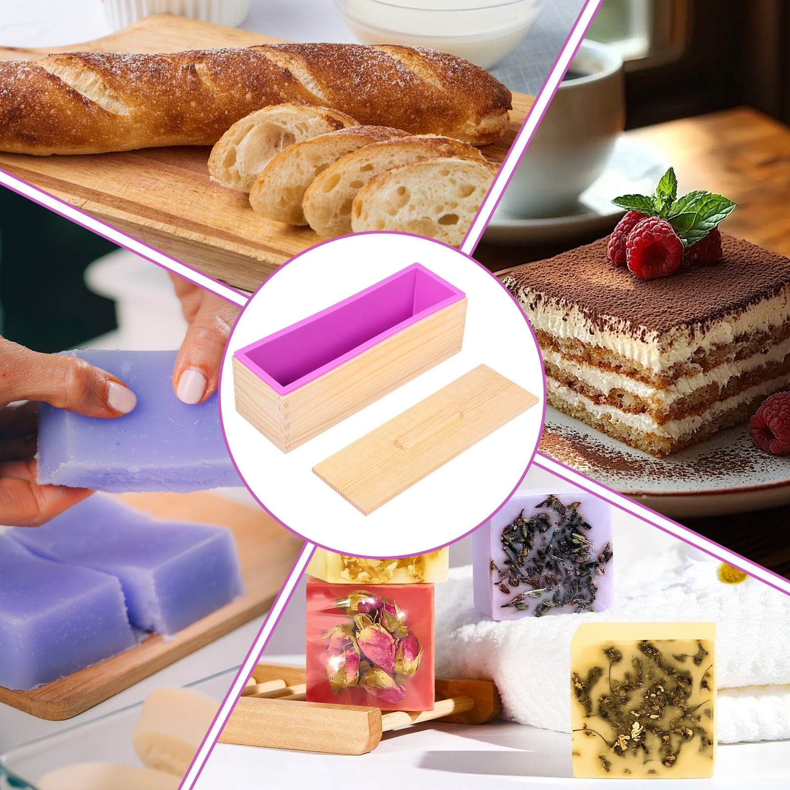 NUAHRHY 2Pcs Soap Loaf Mold, 40.58oz Rectangular Soap Mould Silicone Loaf Soap Moulds with Wooden Box Tray Soap Making Supplies Easy Release for Homemade Craft DIY Tool