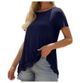 thumbnail image 6 of JWD Women's Tops Short Sleeve Lace Trim O-Neck A Line Tunic Blouse Navy Blue-XX-Large, 6 of 7