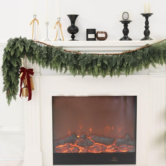 Guvpev 6FT Artificial Cedar Garland for Christmas Decorations - Realistic Winter Greenery Garland, Real Touch Christmas Garland for Mantel, Fireplace, Table, Door, Holiday Indoor Outdoor Xmas Decor