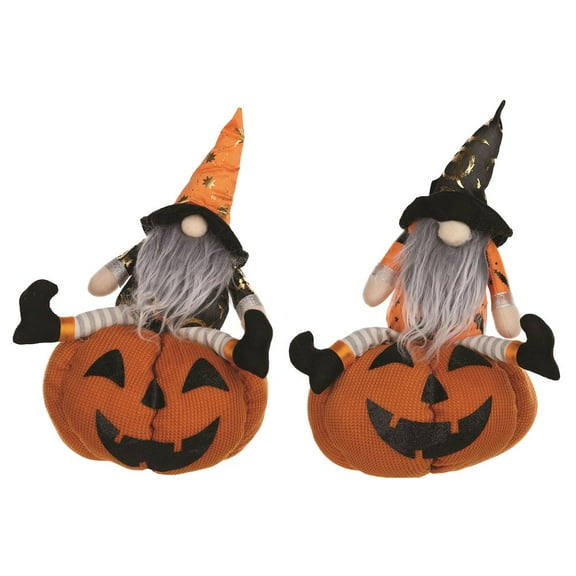 MELROSE INTERNATIONAL Gnome on Pumpkin (Set of 2) 14"H Fabric