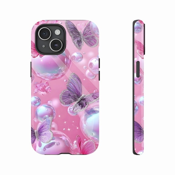 Pastel Butterfly Bubble Design Women's Phone Case for iPhone 11/12/13/14/15/16 (Pro Max/Plus) - Chic Durable Stylish Protective Cover