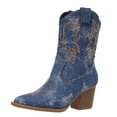 thumbnail image 2 of Mostsola Denim Cowboy Boots for Women Embroidery Cowgirl Boots Pointed Toe Heeled Mid Calf Boots, 2 of 8