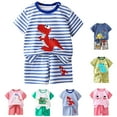 thumbnail image 3 of Kids 2 Piece Outfit Cute Cartoon Print Striped Short Sleeve T-Shirt and Matching Shorts Set Soft Cotton Outfit for Summer Daily Casual and Vacation Wear, 3 of 6