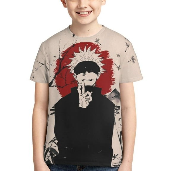 Kids Anime Jujutsu Kaisen Gojo T-Shirts Youth 3D Print Short Sleeve Kid's Game Shirt Teenage Fashion Tee for Boys Girls X-Small