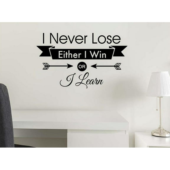 I Never Lose Either I Win or I Learn 23 X 14 Sports Team Sticker Calligraphy Wall Decal Art Decor Motivational Inspirational Wall Sticker Lettering Curry Inspired