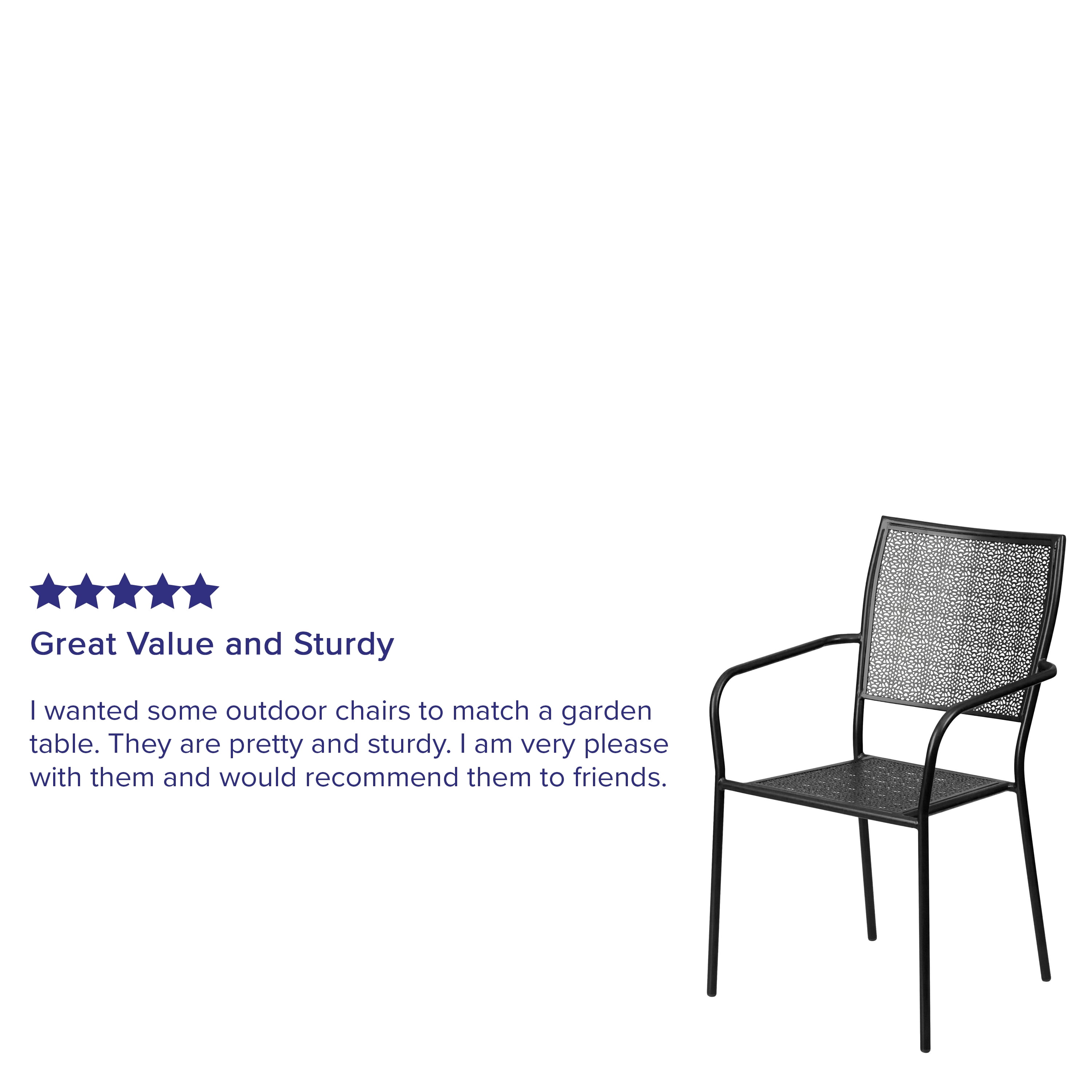 Flash Furniture Commercial Grade Black Indoor-Outdoor Steel Patio Arm Chair with Square Back
