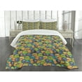 thumbnail image 3 of Ambesonne Alien Quilted Bedspread Set 3 Pcs, Colorful Monster Crowd, King Size, Multicolor, 3 of 5