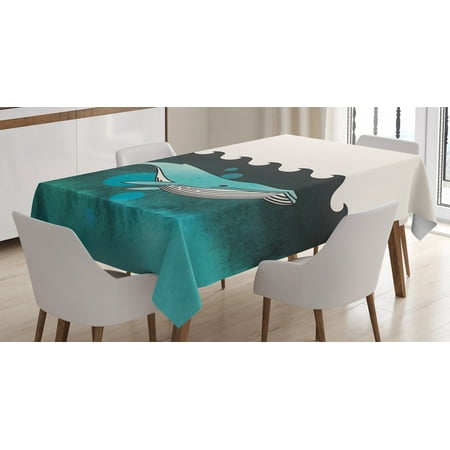 

Whale Decor Tablecloth Huge Whale Swimming Under the Ocean Near an Palm Island with Wooden Skull Rectangular Table Cover for Dining Room Kitchen 60 X 84 Inches Green and Blue by Ambesonne