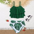 thumbnail image 2 of Coerni Swimsuit for Girls Pleated Ruffled Bathing Suits Tween Girls 2 Piece Cute Slim Shorts Swimwear Adjustable Strap Bikini Suit, 2 of 6