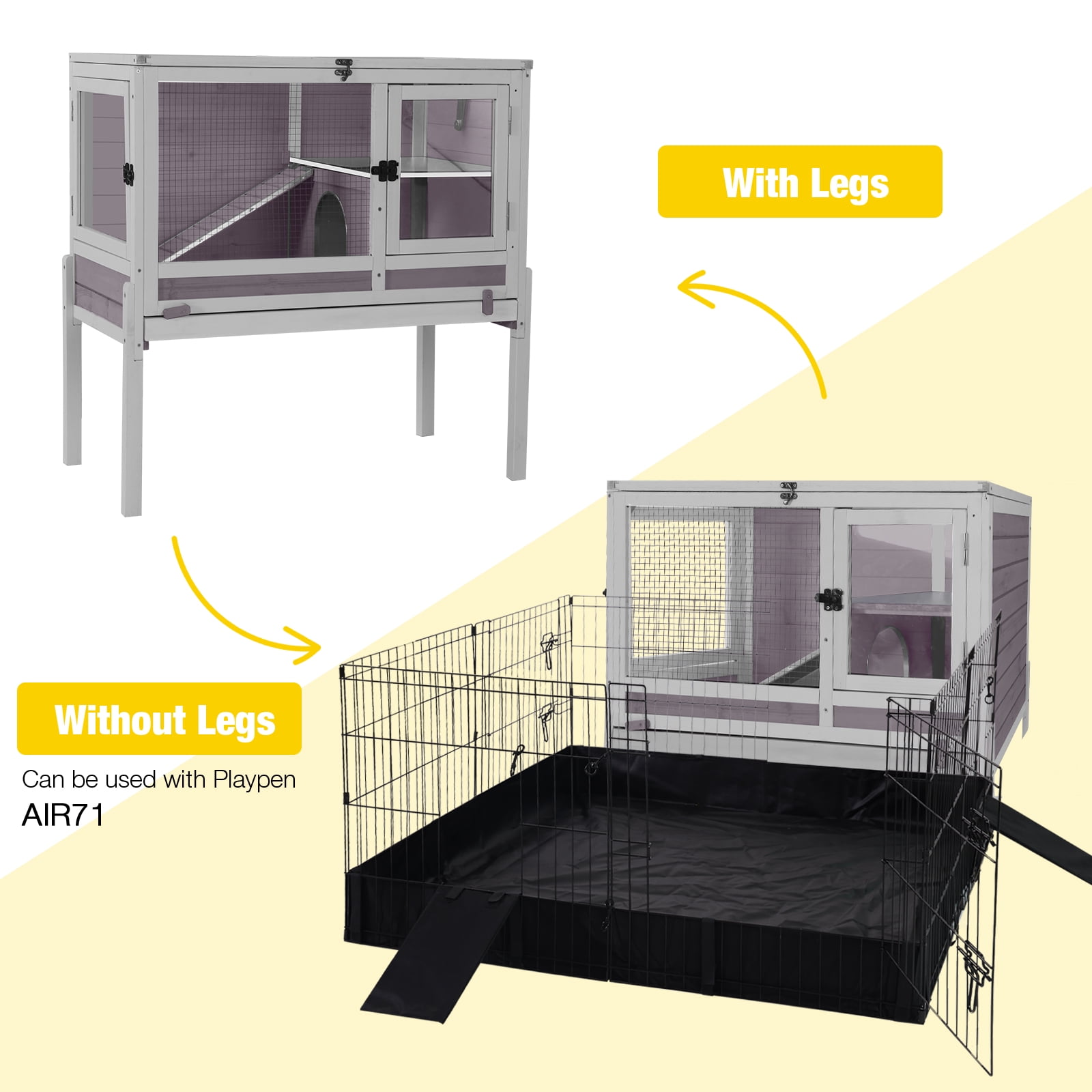 Aivituvin Guinea Pig Cages Indoor Rabbit Hutch with Removable Stand Anti Chewing Wooden