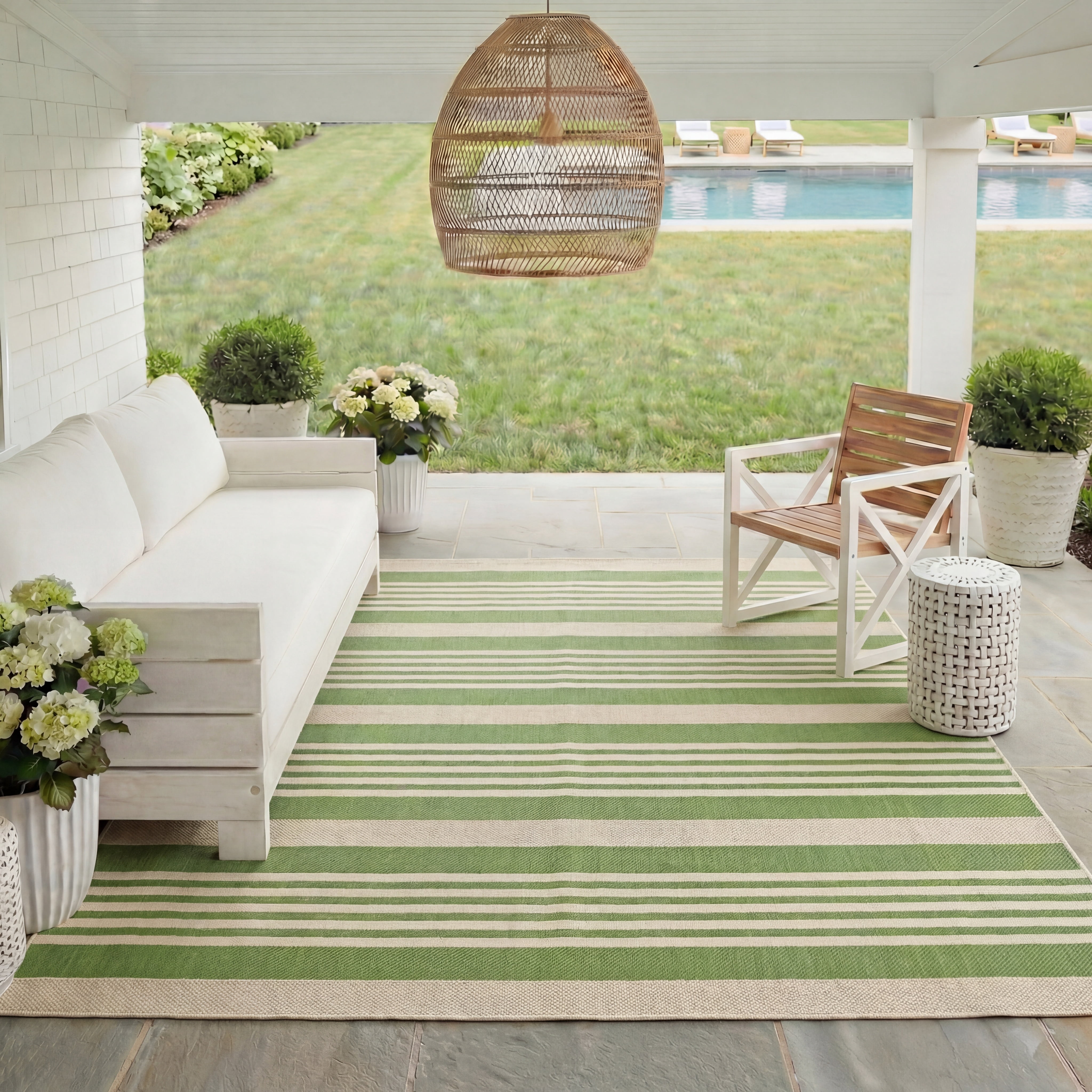 Safavieh Courtyard Caroline Striped Indoor/Outdoor Area Rug, Green/Beige, 8' x 10'