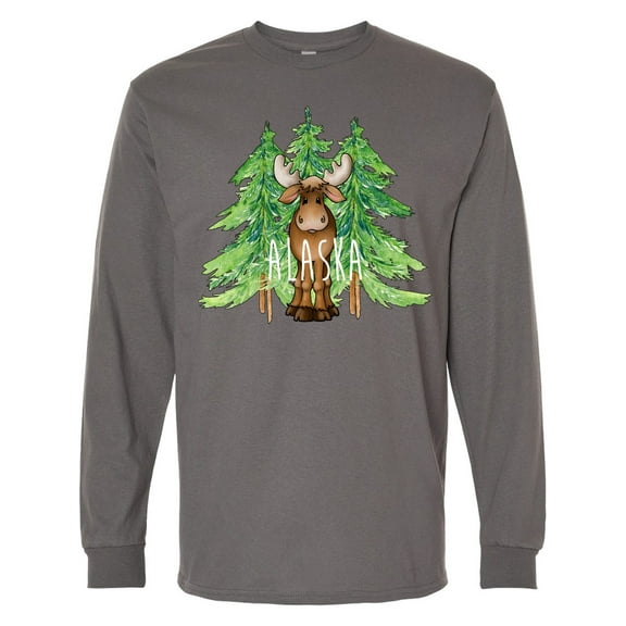 Inktastic Alaska Moose and Trees Long Sleeve T-Shirt