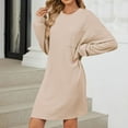 thumbnail image 2 of Fall Dresses For Women 2025 Sevevn Womens Solid Color Crew Neck Dress Vacation Loose Dresses Fitted Short Dress with Pockets, 2 of 6