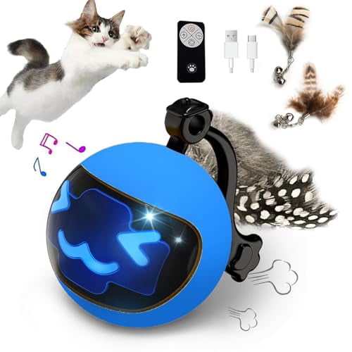 Moving Ball Cat Toys with Feather Tail,Rechargeable 2025 New Interactive Toy with Remote Control for Indoor Cats Exercise,Smart Interactive Kitten Rolling Ball