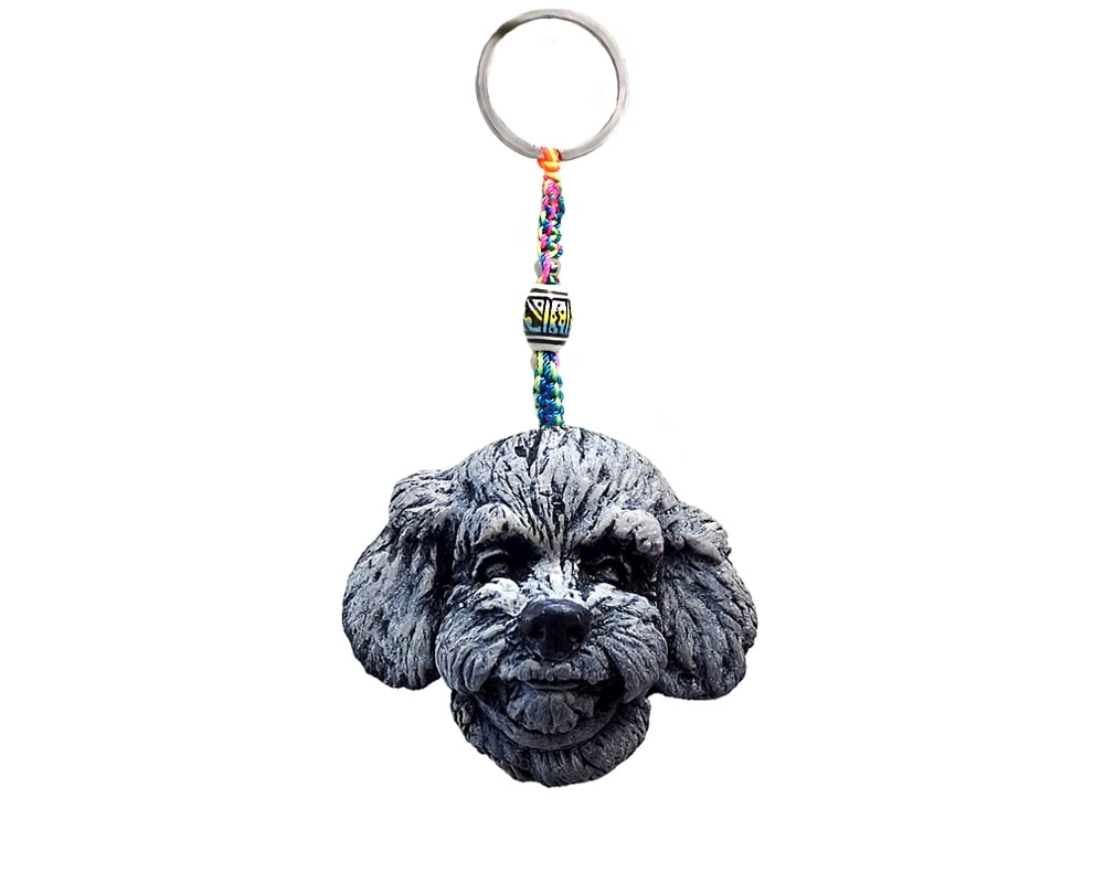 Bichon Frise Dog Head Pet Animal 3D Figurine Keychain Multicolored Macramé Metal Ring Handmade