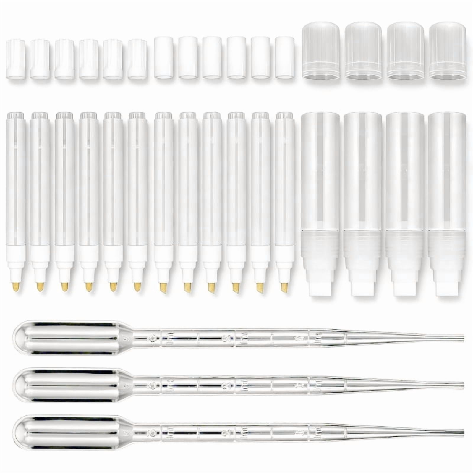 16Pcs Plastic Empty Marker Pen With 3 Droppers Refillable Empty Acrylic Paint Pen For Painting Doodling Handmade Craft