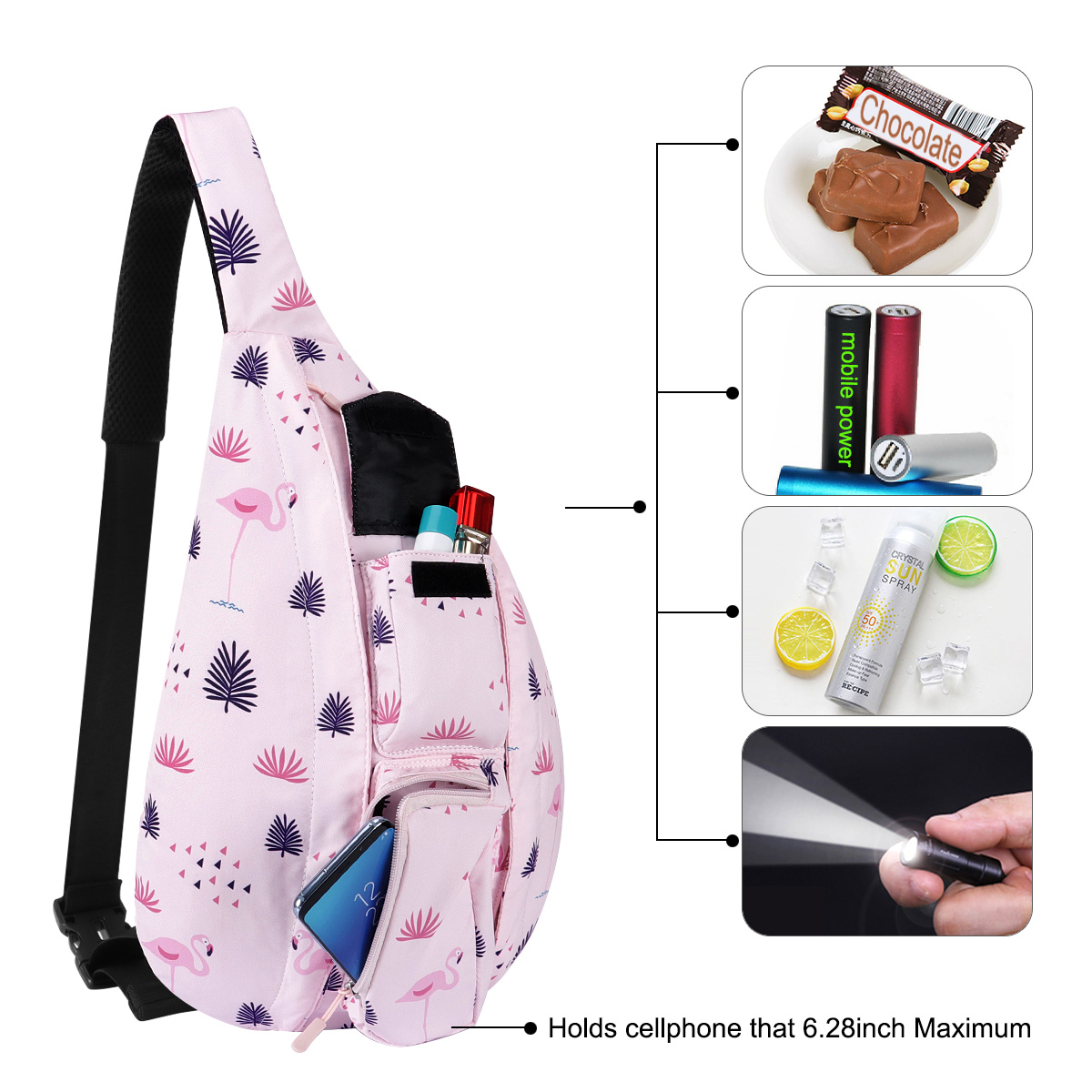 HAWEE Shoulder Sling Bag Hiking Backpack Chest Sling Bag Travel Crossbody Daypack for Women, Flamingo Pink - image 3 of 7