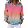 thumbnail image 3 of TaTaai Women's Casual Long Sleeve Top Denim Patchwork Waffle Print Lapel Design Loose Fit Fashion Blouse Spring Wear Gift, 3 of 5