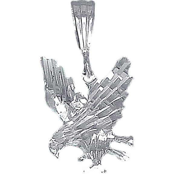 Sterling Silver Eagle Charm Pendant Necklace with Diamond Cut Finish and 24 Inch Figaro Chain